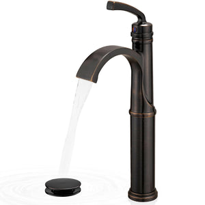 LinkMejor Pias de Chuveiro de Cascata com Puxador, Chuveiro de Banheiro Alto em Bronze Escovado, Comandos de Único Toque para Vanidade, Chão de Fábrica, Pias de 1 Buraco, Instalação Rápida em 5 Minutos