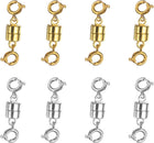 8pcs Double Magnetic Necklace Clasps and Closures, Magnetic Bracelet Locking Clasps Beads Chain Converters for DIY Jewelry Making, Bracelet Put on Helper, Gold, Silver