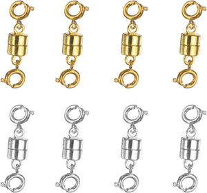 8pcs Double Magnetic Necklace Clasps and Closures, Magnetic Bracelet Locking Clasps Beads Chain Converters for DIY Jewelry Making, Bracelet Put on Helper, Gold, Silver