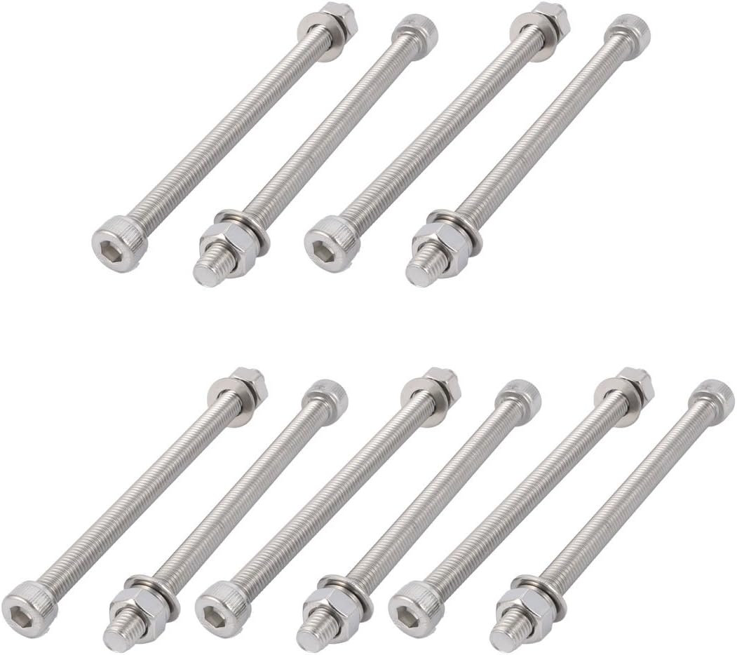 10Pcs M8x130mm 304 Stainless Steel Knurled Hex Socket Head Bolt Nut Set w Washer