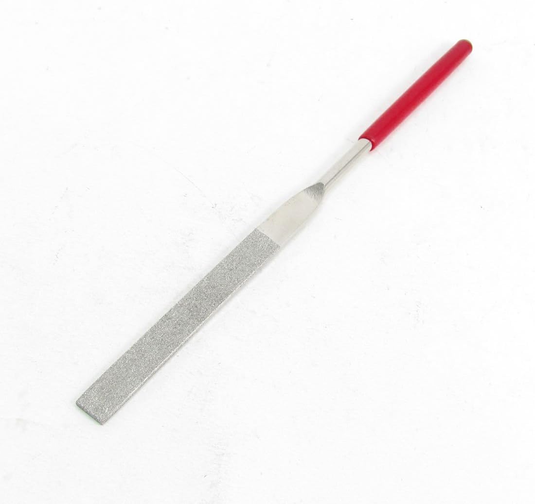 180mm Long Art Craft Flat Diamond File Grinding Tool Red Silver Tone