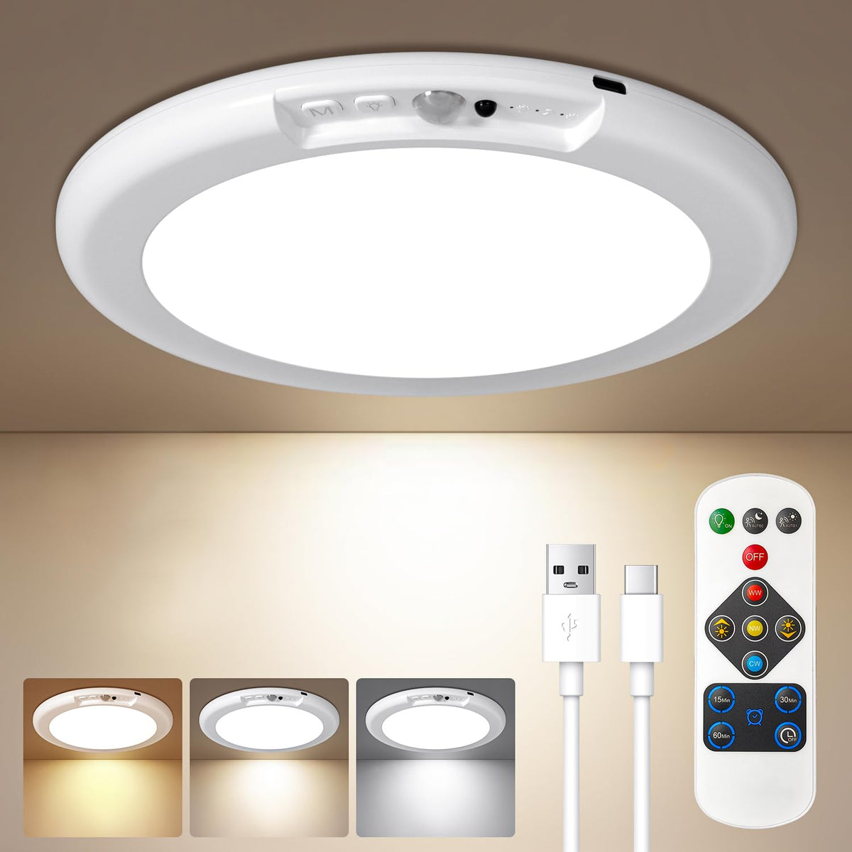 LinkMejor Rechargeable Motion Sensor Magnetic Ceiling Light with Remote