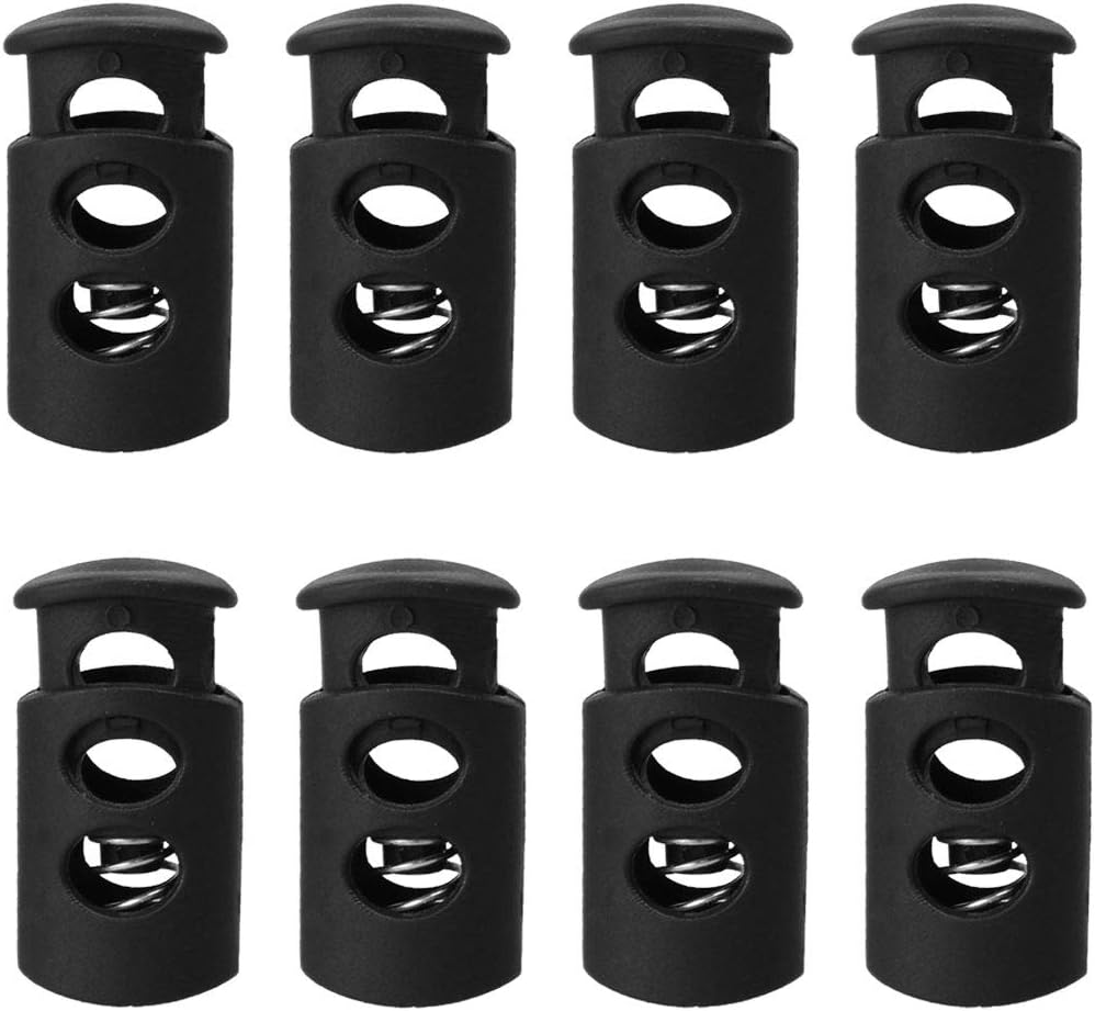 LinkMejor 8pcs Black Durable Plastic Cord Lock Stopper End Spring Toggle Fastener Slider Organizer for Clothing