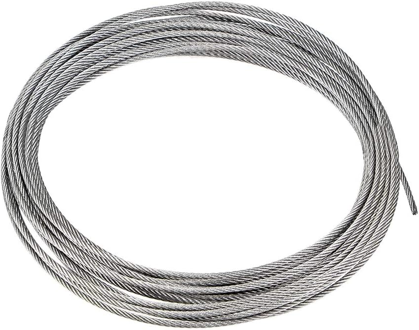 Stainless Steel Wire Rope Cable 2mm Dia. 7m 23ft Length 14 Gauge 304 Grade for Hoist Lifting Grinder Pulley Wheel