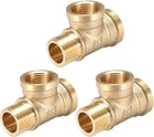 Brass Tee Pipe Fitting G1/2 Male x G1/2 Female x G1/2 Female T-Shaped Adapter Coupler 3pcs