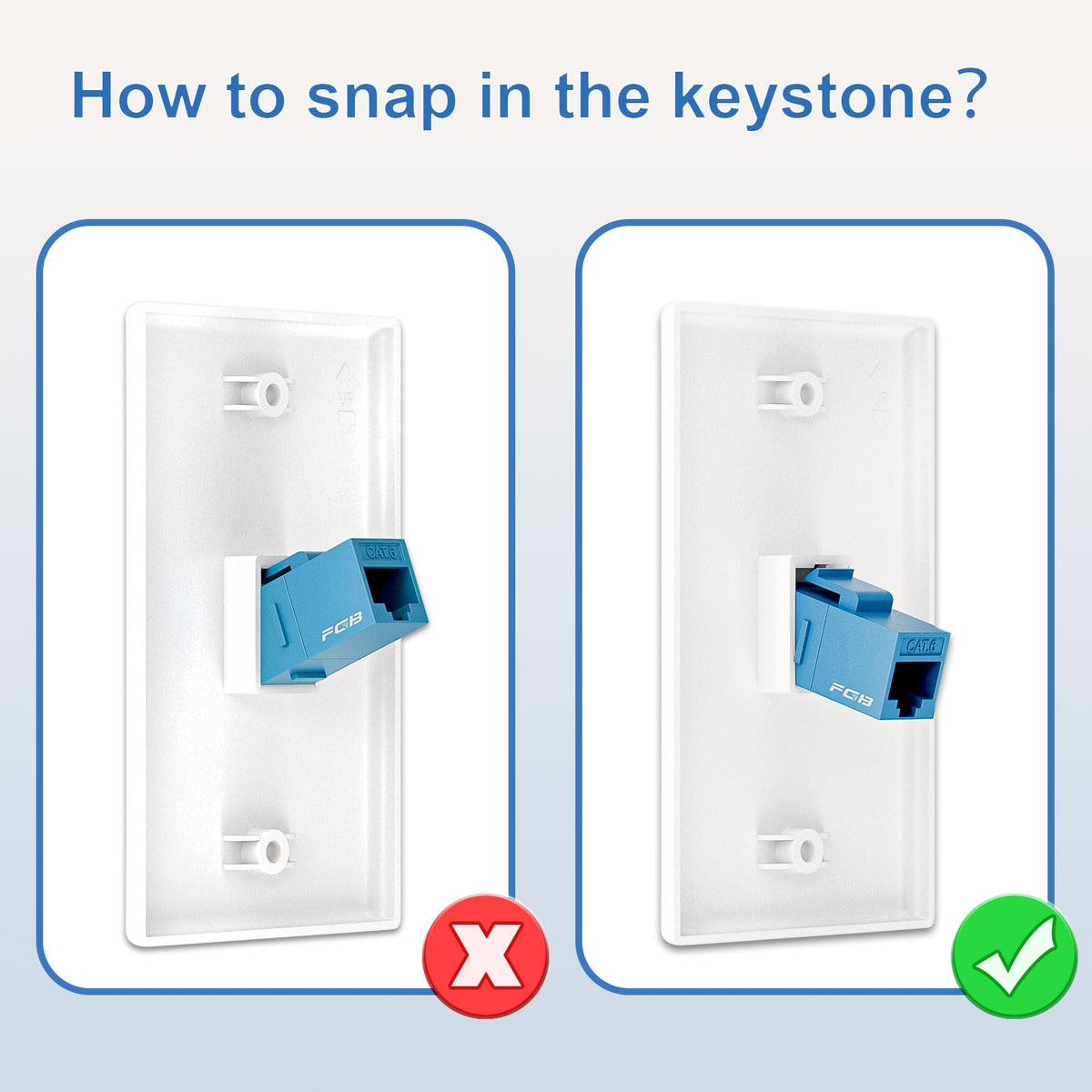 LinkMejor 2-Pack Cat6 Ethernet Wall Plate, 1-Port Keystone+Bracket, Blue