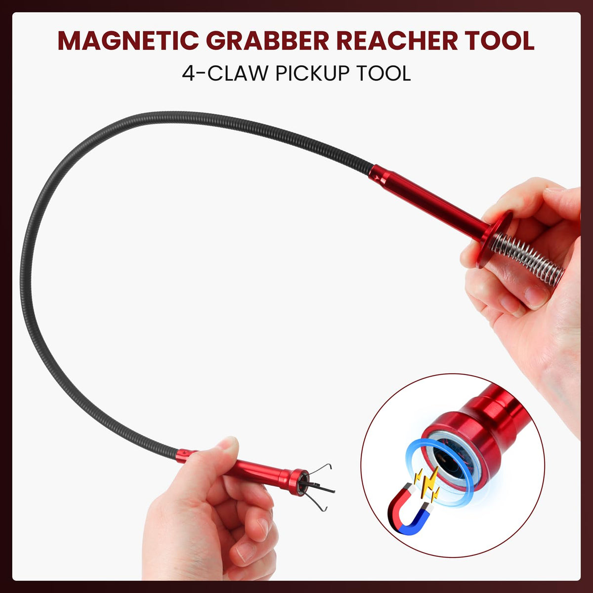LinkMejor Grabber Flexibil, Prindere Magnetică 4-Picior (24", Roșu)