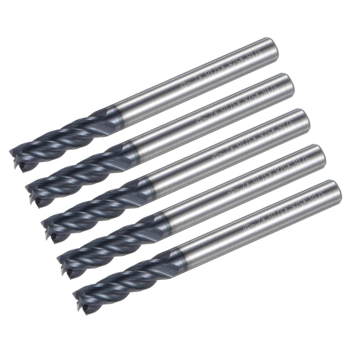 5pcs End Mill 3/16" x 5/8" 4 Flutes Spiral Helical Groove Tungsten Steel Straight Shank CNC Milling Bits for Aluminum Steel Cutting Metalworking