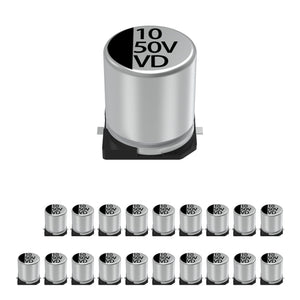 20-Pack 50V 10uF 프리미엄 품질 저저항 칩 전해지 전지 5x5.4mm (0.20x0.21in), 50Volt 10MFD 고주파 SMD 표면 마운트 전지 장치, 우수한 성능