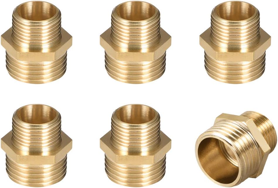 Brass Male to Male Straight Pipe Reducing Hex Fitting G3/8 x G1/2 Male Connector 6pcs