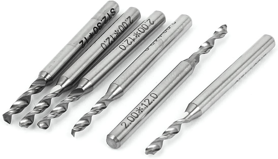 2mm x 12mm x 3.175mm Spiral Flute Carbide Micro Drill Bits Engraving Tool 6 Pcs