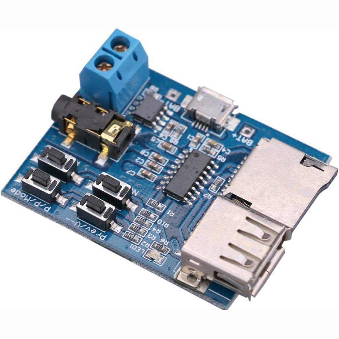 LinkMejor TF Card U Disk Play MP3 Decoder Player Module with Audio Amplifier Audio Decoding Player Module Micro USB 5V Power Supply