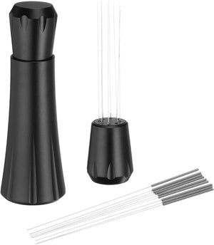 Espresso Distribution Tools, Stainless Steel 8 Pins Needles Coffee Distributor with 10 Extra Needles and Stand for Espresso Stirrer Replacement, Black