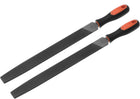 2pcs Second Cut Grade High Carbon Hardened Steel Flat Mill File with Rubber Hand Grip Handle, 12-Inch