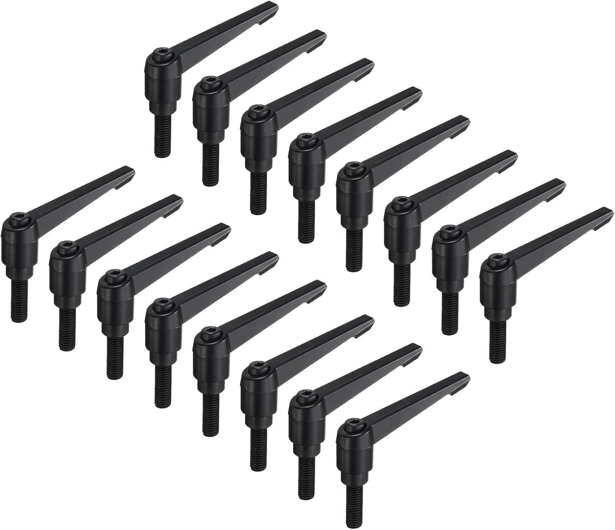 16pcs Lever Adjustable Handles M10 x 30mm Metric Male Thread, Level Clamping Handle Hand Stud Knobs Rotating Screw Handles Bolts with Locking Lever, Black