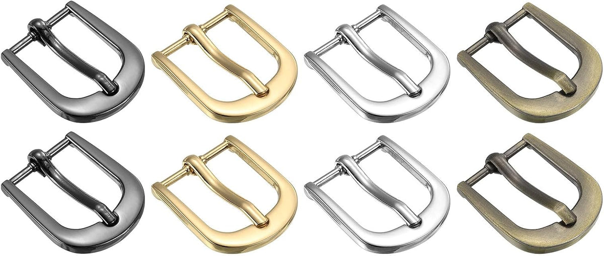 LinkMejor 8Pcs Metal Roller Buckles, 16mm - 0.63" Rectangle Single Prong Belt Buckle Center Bar Replacement Buckles for Belt Leather Jeans Accessories (4Colors, 26mm)