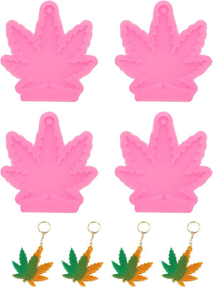 4 Pcs Leaf Resin Moulds, Silicone Epoxy Mould Kit with Hole for Pendant Keychains Ornament Jewelry Resin Art Crafts Making DIY Crafts, Pink