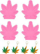 LinkMejor 4 Pcs Leaf Resin Moulds, Silicone Epoxy Mould Kit with Hole for Pendant Keychains Ornament Jewelry Resin Art Crafts Making DIY Crafts, Pink