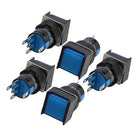 a12062700ux0079 Square Cap DC 12V Light 1P2T 5 Terminals Push Button Switch, 5 Piece, Blue