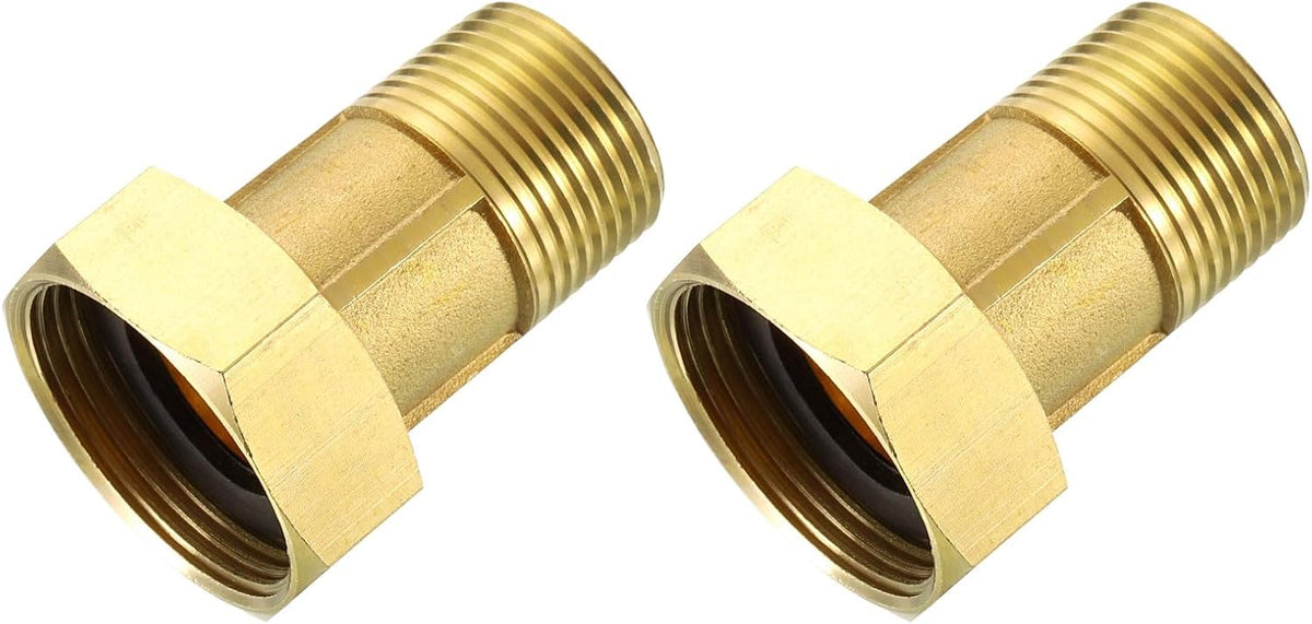2Pcs Brass Water Meter Pipe Fitting, G1" Male x G1-1/4" Female Threaded Brass Hex Nipple Connector with Seal Washer for Water Meter Coupling Replacement and Repair
