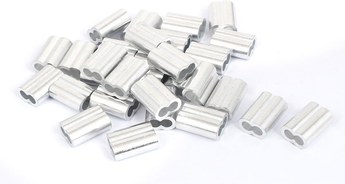 Double Hole Aluminum Sleeves Silver Tone 30 Pcs for 1/4 inches Wire Rope