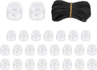 25 Pcs Double Hole Cord Locks with 32.8 ft Elastic Cord, 14mm Nylon Spring Toggle Stopper Clip for Backpack Shoelaces Drawstring Paracord Pants, Translucent