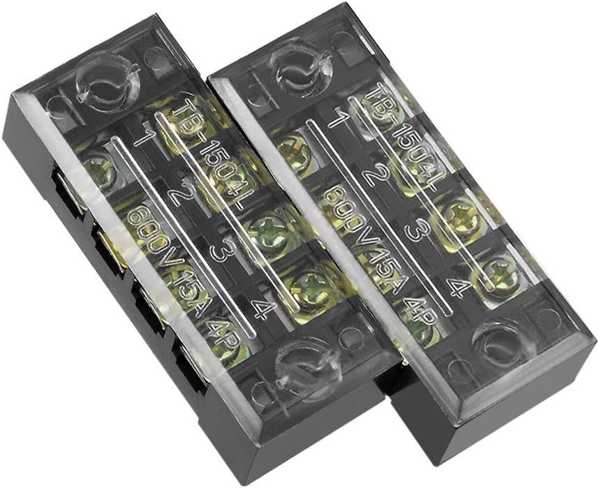 2 Pcs 4 Positions Dual Rows 600V 15A Wire Barrier Block Terminal Strip TB-1504L