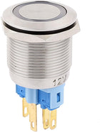 DC 12V 18mm Blue LED Light 22mm Thread Dia Latching Push Button Switch