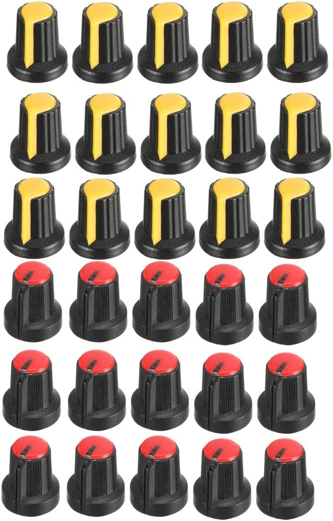 30Pcs 17x15mm Plastic Potentiometer Rotary Knob Yellow Red,for 6mm Diameter Shaft Guitar Volume Knob.