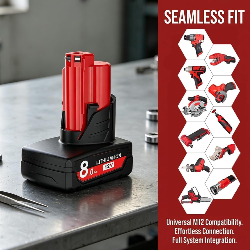 ลิงก์เมโจร์ 2 แพค 12.0Ah แบตเตอรี่แทนที่ M12 สำหรับเครื่องมือ Milwaukee 12V