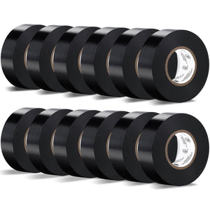 LinkMejor 12 pezzi di nastro elettrico nero impermeabile, 3/4 pollici x 66 piedi, grado industriale, UL/CSA certificato, nastro elettrico ad alta temperatura in vinile