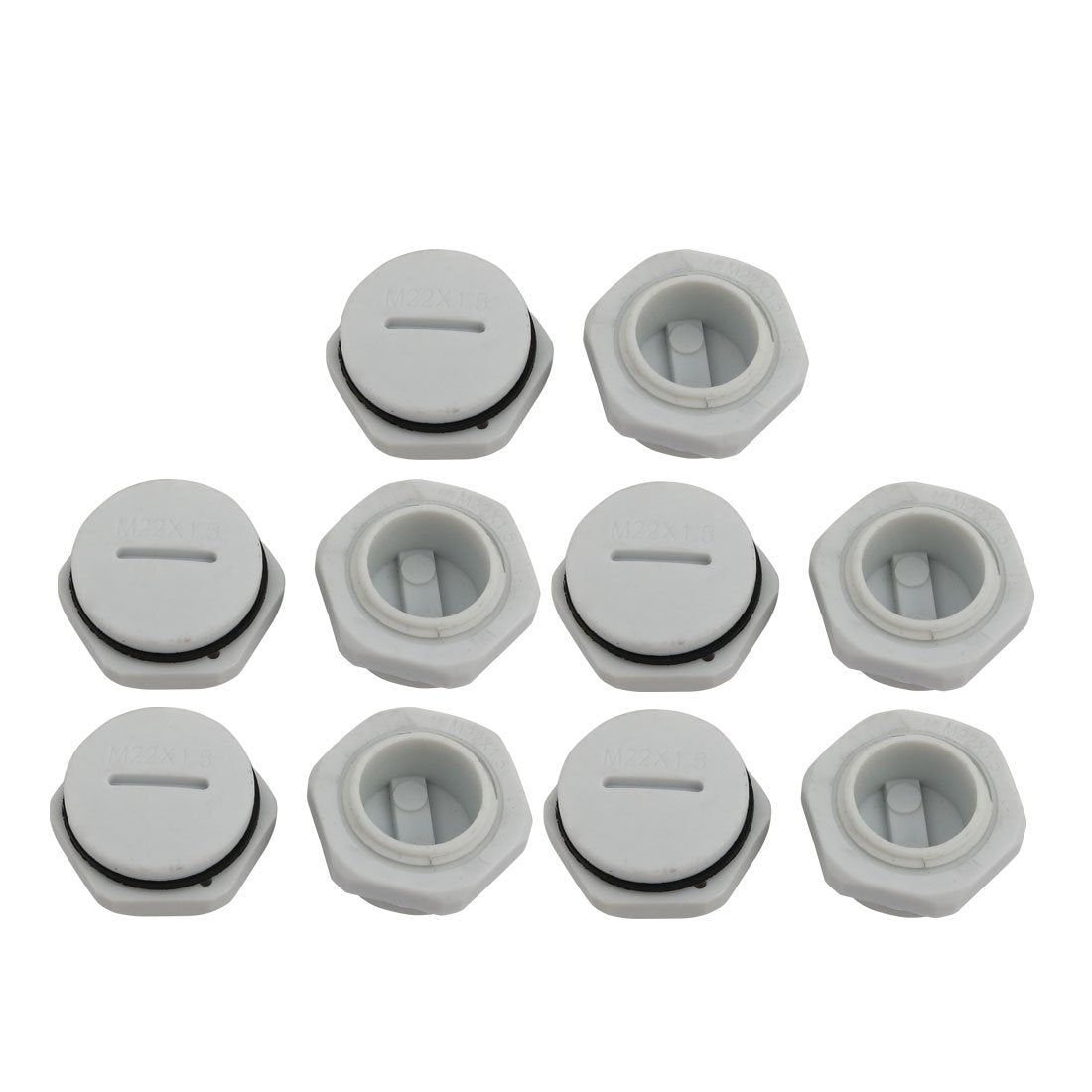 10pcs GLW-M22 Nylon Threaded Cable Gland Cap Round Screw-in Cover Gray w Washer