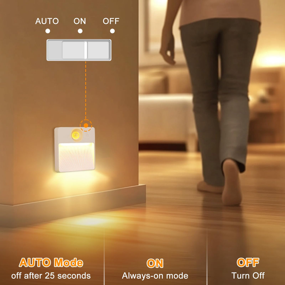 8パック 静電気式 ステップライト インテリア用 モーションセンサー ナイトライト