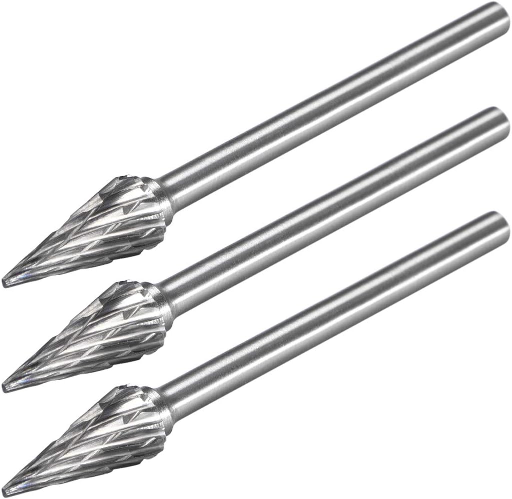 Tungsten Carbide Rotary Files 1/8" Shank, Double Cut Cone Shape M Type Rotary Burrs Tool 6mm Dia, for Die Grinder Drill Bit Wood Soft Metal Carving Polishing, 3pcs