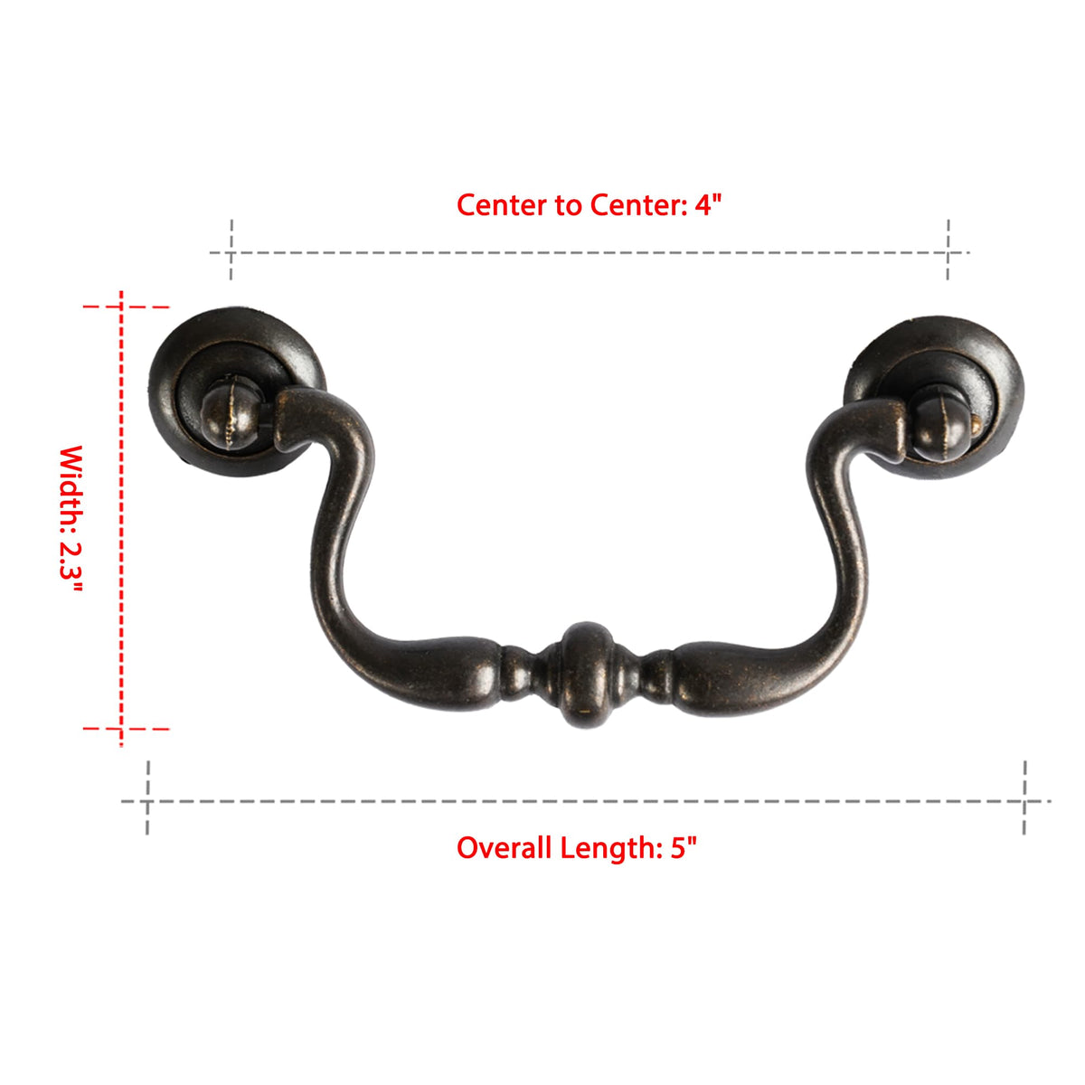 LinkMejor Oil Rubbed Bronze Drop Bail Drawer Pulls 4 Pack, 4" Hole Centers