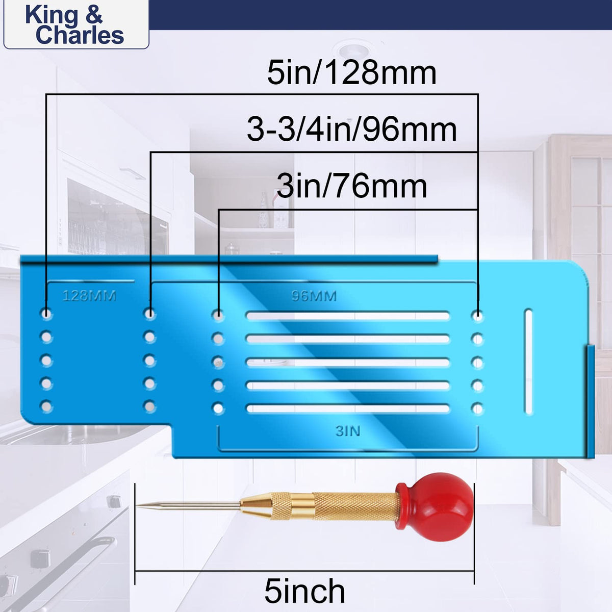 LinkMejor Cabinet Hardware Template & Center Punch for Handles Knobs Pulls