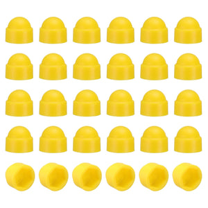 30Pcs Hex Nut Cover, M5x8x9.5mm Plastic Dome Nut Protection Cap Hex Screws Bolt Covers for Indoor Outdoor Furniture Automotive Bolts Decoration, Yellow