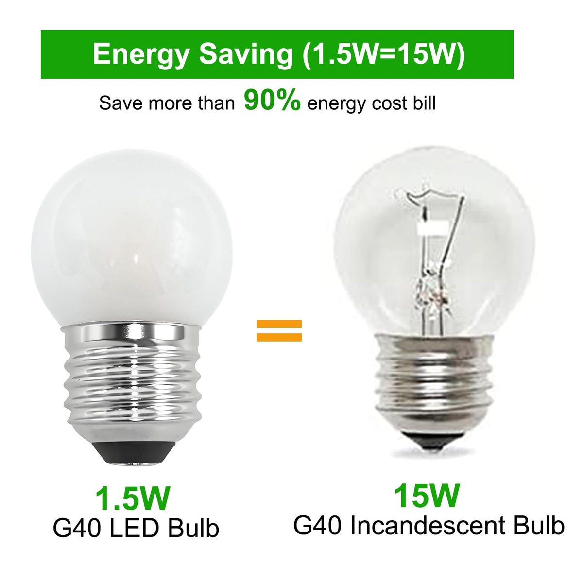 Luces de Noche Bombillas LED Bajo Consumo G40, 1.5W, Base E26, 2 Unidades