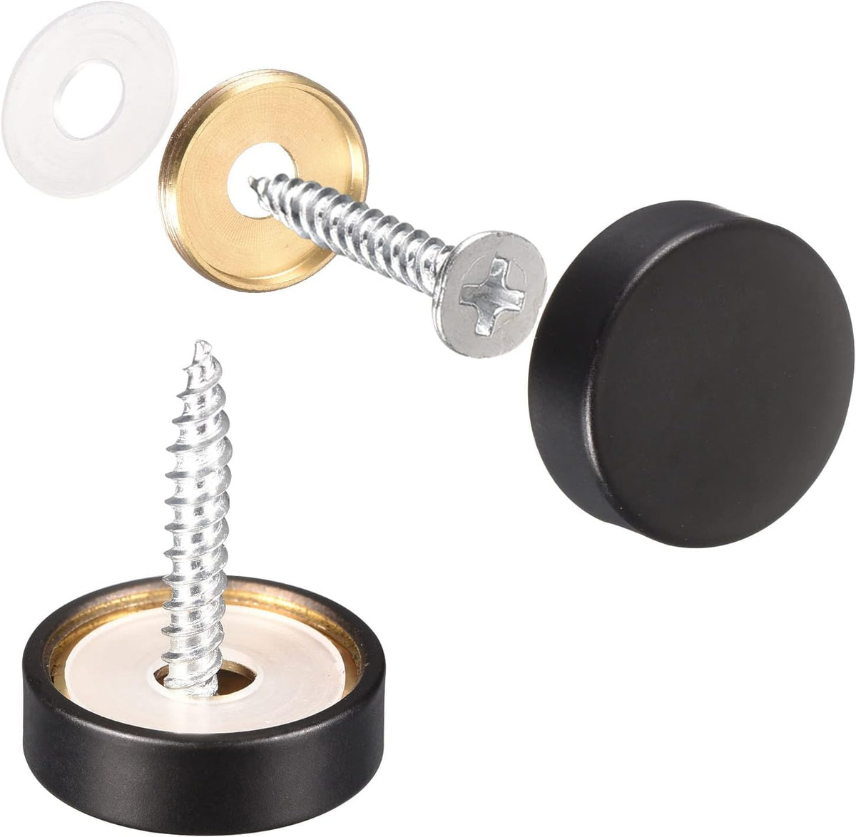 Mirror Screws, 20mm/0.79", 2Pcs Brass Decorative Cap Screws Cover Nails Fasteners for Mirror Tables Bath Plates Wardrobes Glass Signs, Black
