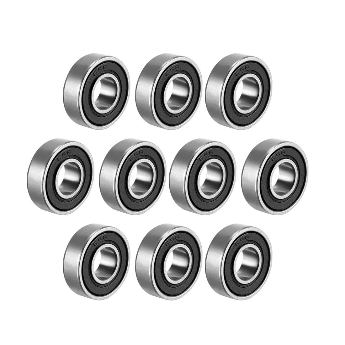 698-2RS Deep Groove Ball Bearing Double Sealed 1180098, 8mm x 19mm x 6mm Carbon Steel Bearings (Pack of 10)