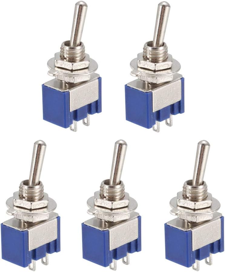 5 Pcs 125VAC 6A Amps On/Off 2 Position Terminal SPST Latching Mini Toggle Switch Bule