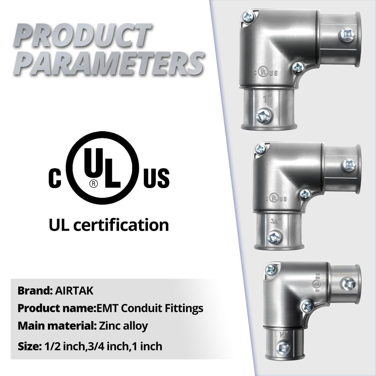 LinkMejor 1/2" 90-graders insida vinkel dragarm, EMT passform, 5 Pack