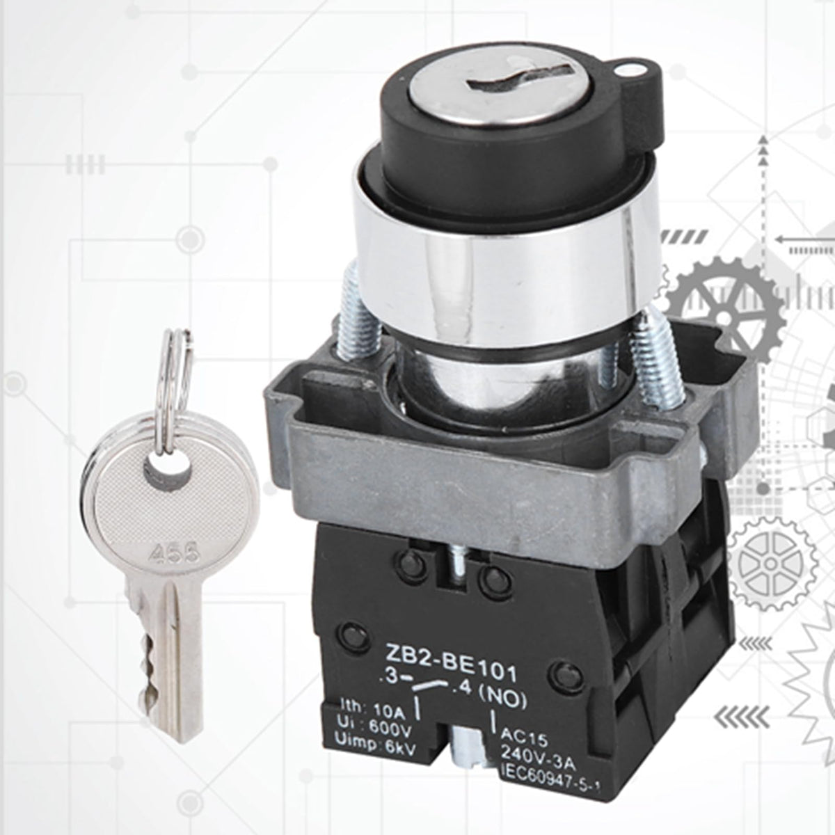 LinkMejor Key Lock Switch 2 Positions ZB2-BE102 Electrical Key Switch Plastic Modular Structure for Industrial Control Panel Security (22mm)