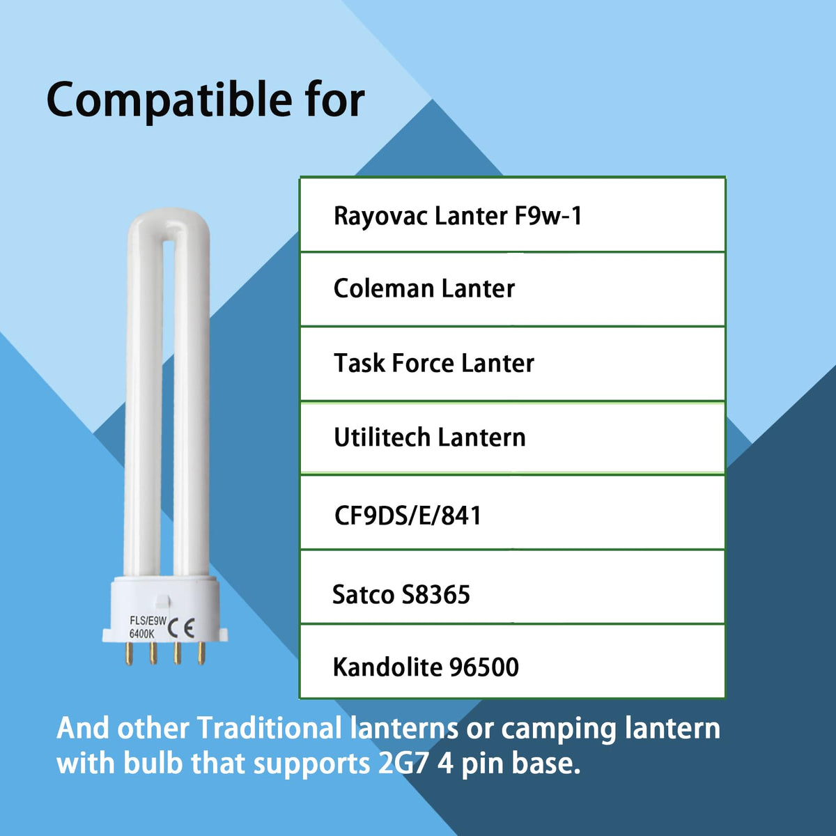 FLS/E9W Camping Lantern Bulb, 6400K, 5.5 inch, 2 Pack
