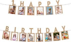 1-årsdag foto banner från 1 till 12 månader förstebarnsdekorationer växande fotoutrustning bildvisning 14 st kraftpapper