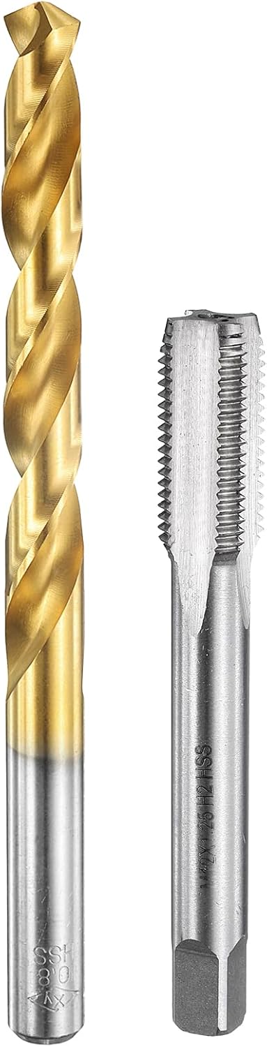Tap and Drill Bit Set, 1pcs M12 x 1.25 Metric Straight Flute Thread Screw Taps & 1pcs 10.8mm Twist Drill Bits, Uncoated/Titanium Coated HSS-6542 Tapping Threading Tool Kit