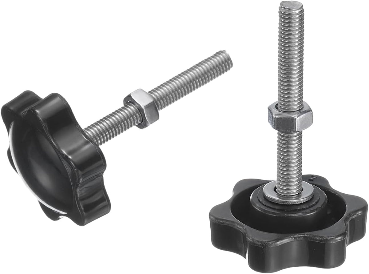 8szt. gwintowane dźwignie zaciskowe z śrubami i tulejkami, M5 x 25mm, stal nierdzewna 304, męski gwint, 32mm, 6-gwintowa głowica z tworzywa sztucznego, ręczne dźwignie, śruby, czarne