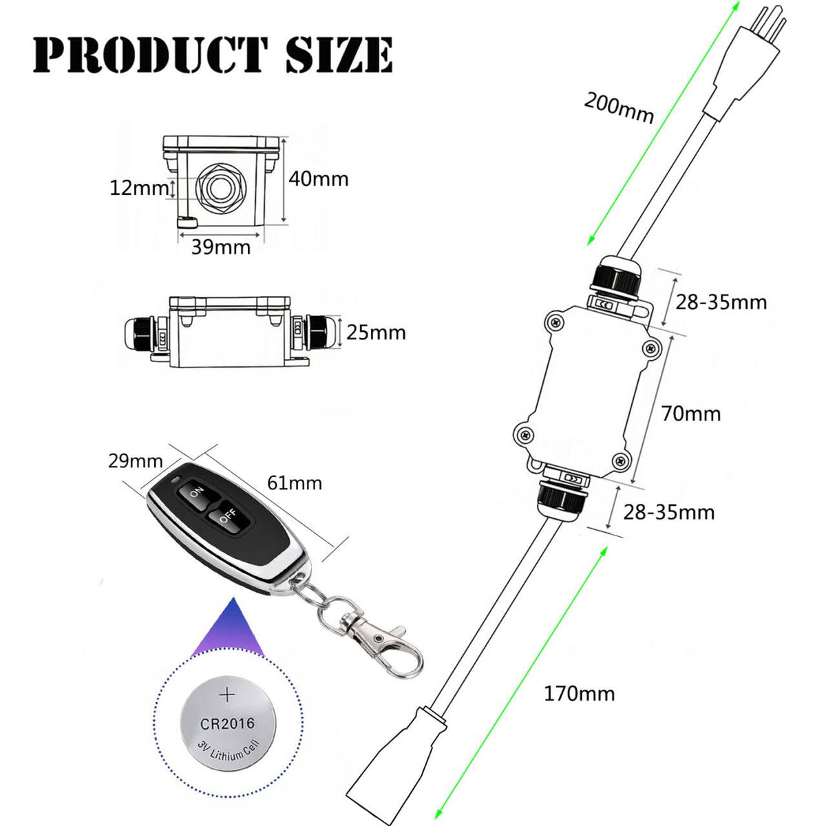 LinkMejor Remote Control Switch Kunci Tahan Air, AC110/230/240/250v, Jangkau 328ft, 20A