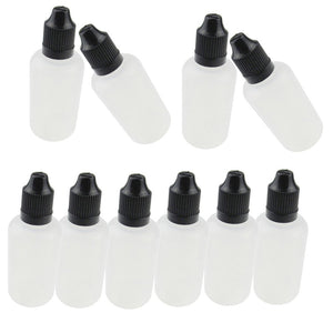LinkMejor 50mL tomme plastikdråberflasker, gennemsigtige, 10stk, sort låg