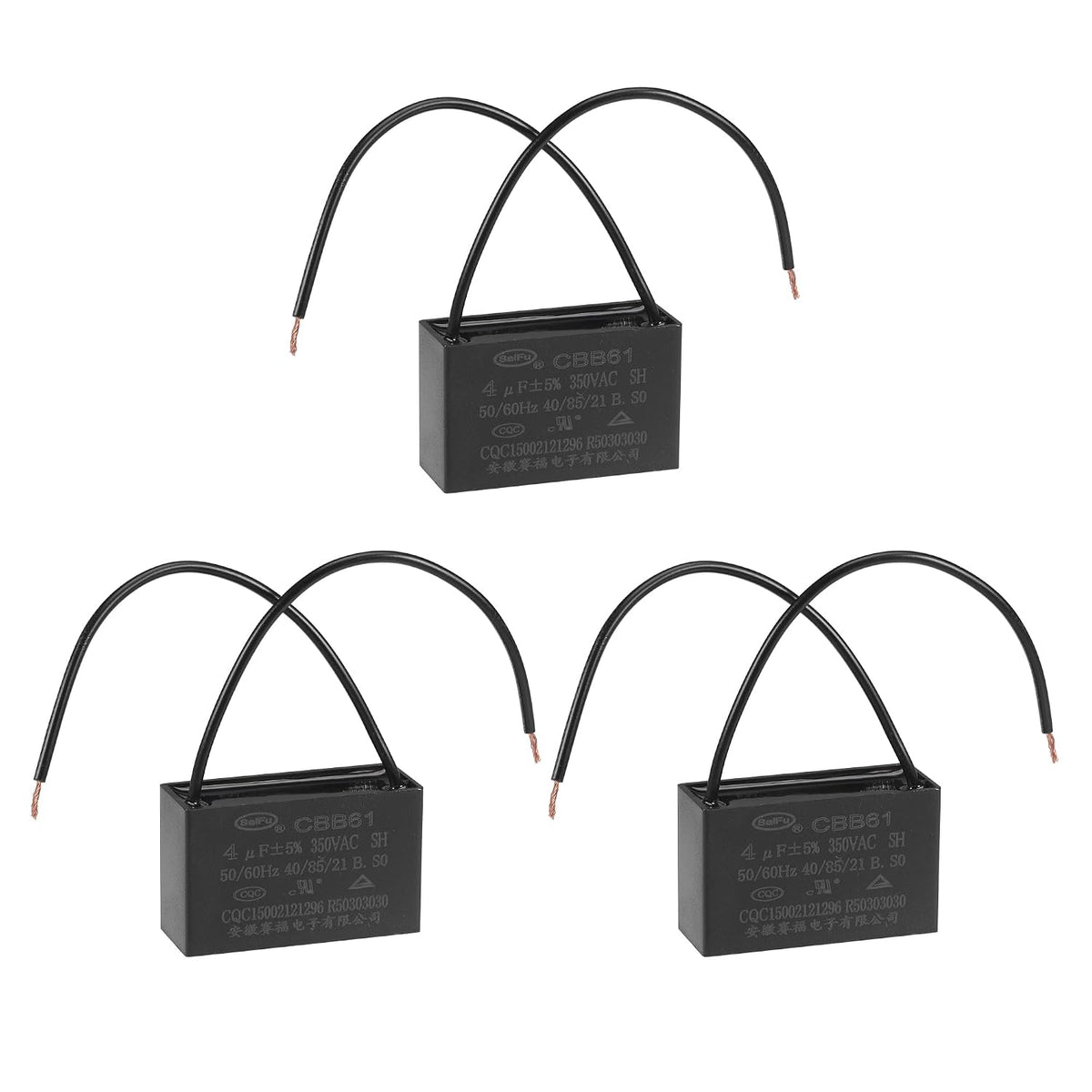 Ceiling Fan Capacitor CBB61 4uF 350V AC 2 Wires Metallized Polypropylene Film Capacitor 47x29x18mm for Electric Fan Pump Motor Generator 3Pcs